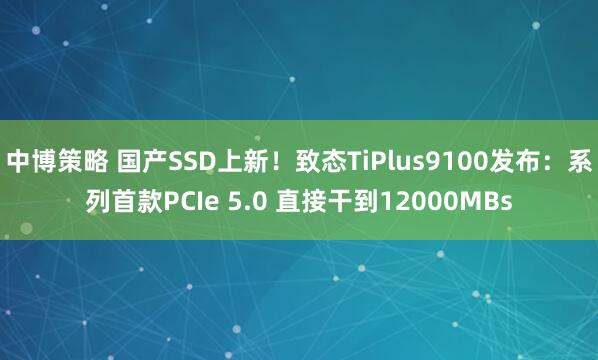 中博策略 国产SSD上新！致态TiPlus9100发布：系列首款PCIe 5.0 直接干到12000MBs